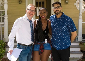 Arek Zasowski on the filmset at the Universal Studios Hollywood backlot. In picture with talented actors Tilifayea Griffin and Sumit Sharma.