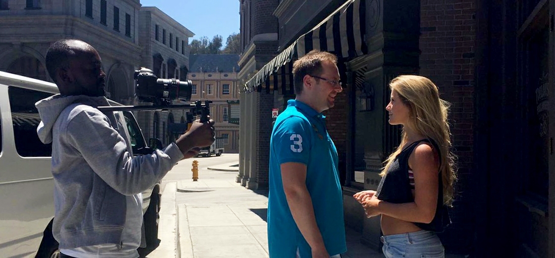 Arek Zasowski on the film set of romantic comedy APRIL FOOLS DAY at the Universal Studios Hollywood