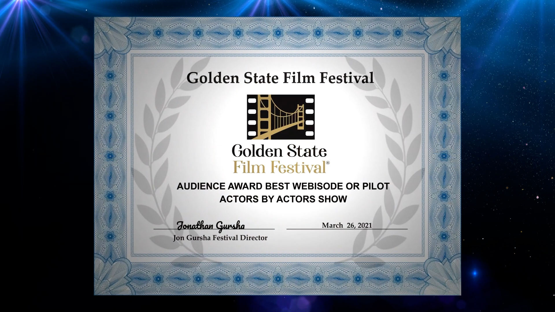 Arek Zasowski Audience Award Best Webisode or Pilot – Golden State Film Festival Thumbnail