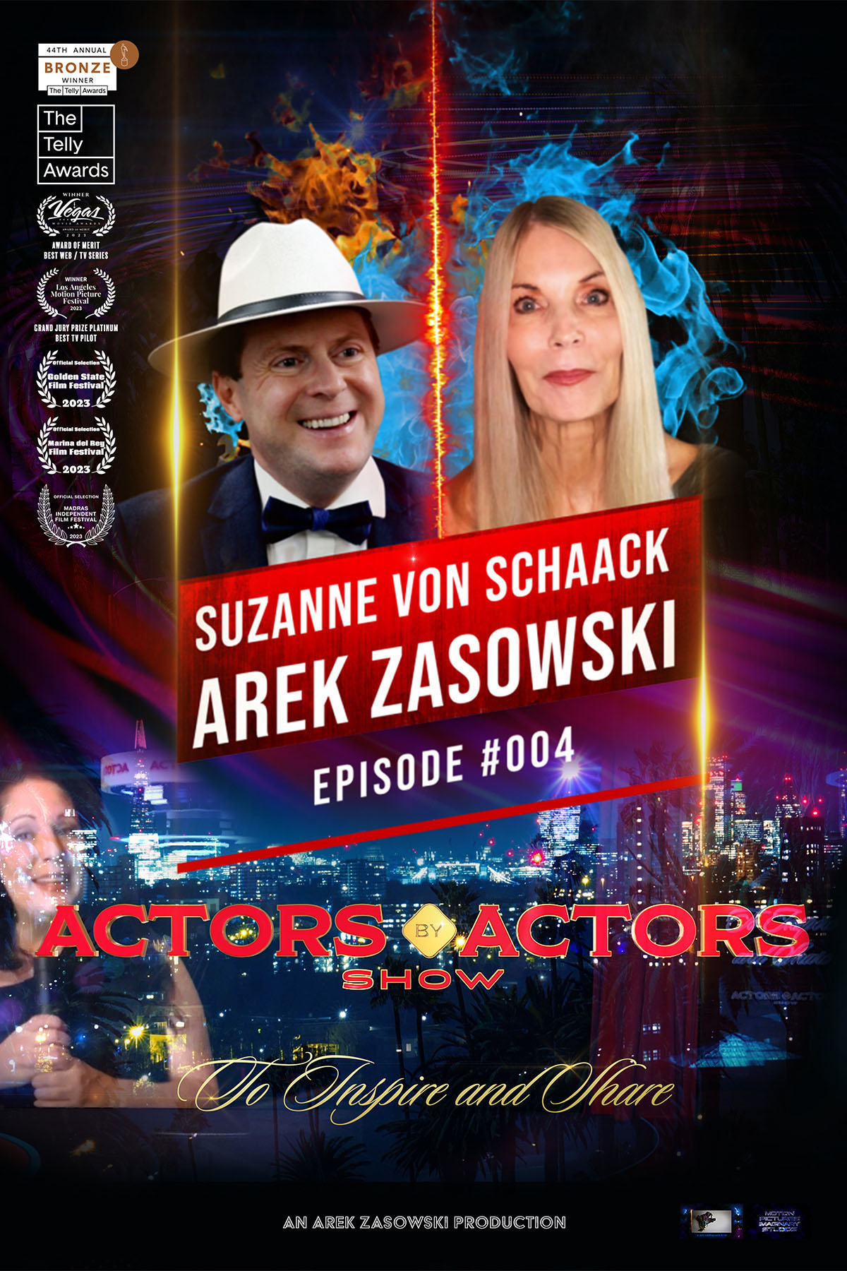 Poster for Actors by Actors Show episode 4 with Suzanne von Schaack and host Arek Zasowski, Bronze Telly Award winning talk show