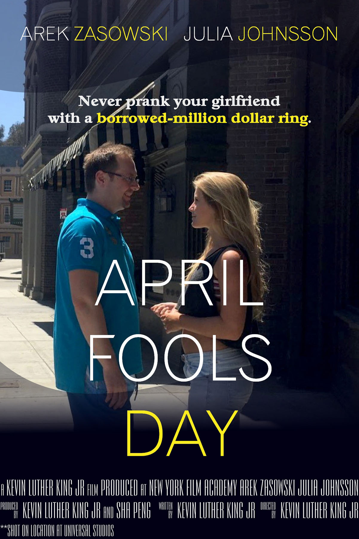 April Fools Day romantic comedy silent student film poster featuring Arek Zasowski.