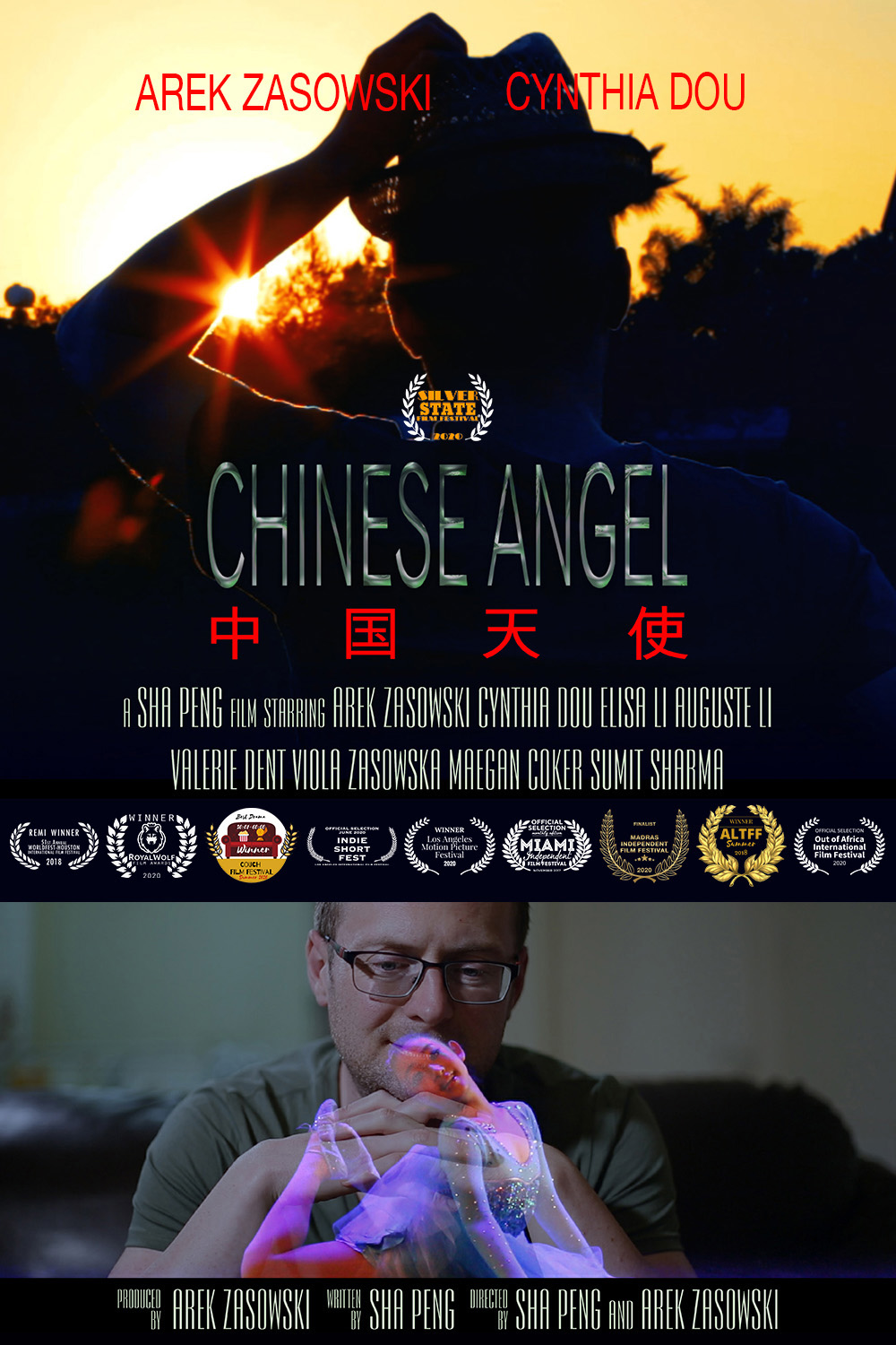 Official drama poster for Chinese Angel, award winning short film starring Arek Zasowski and directed by Sha Peng