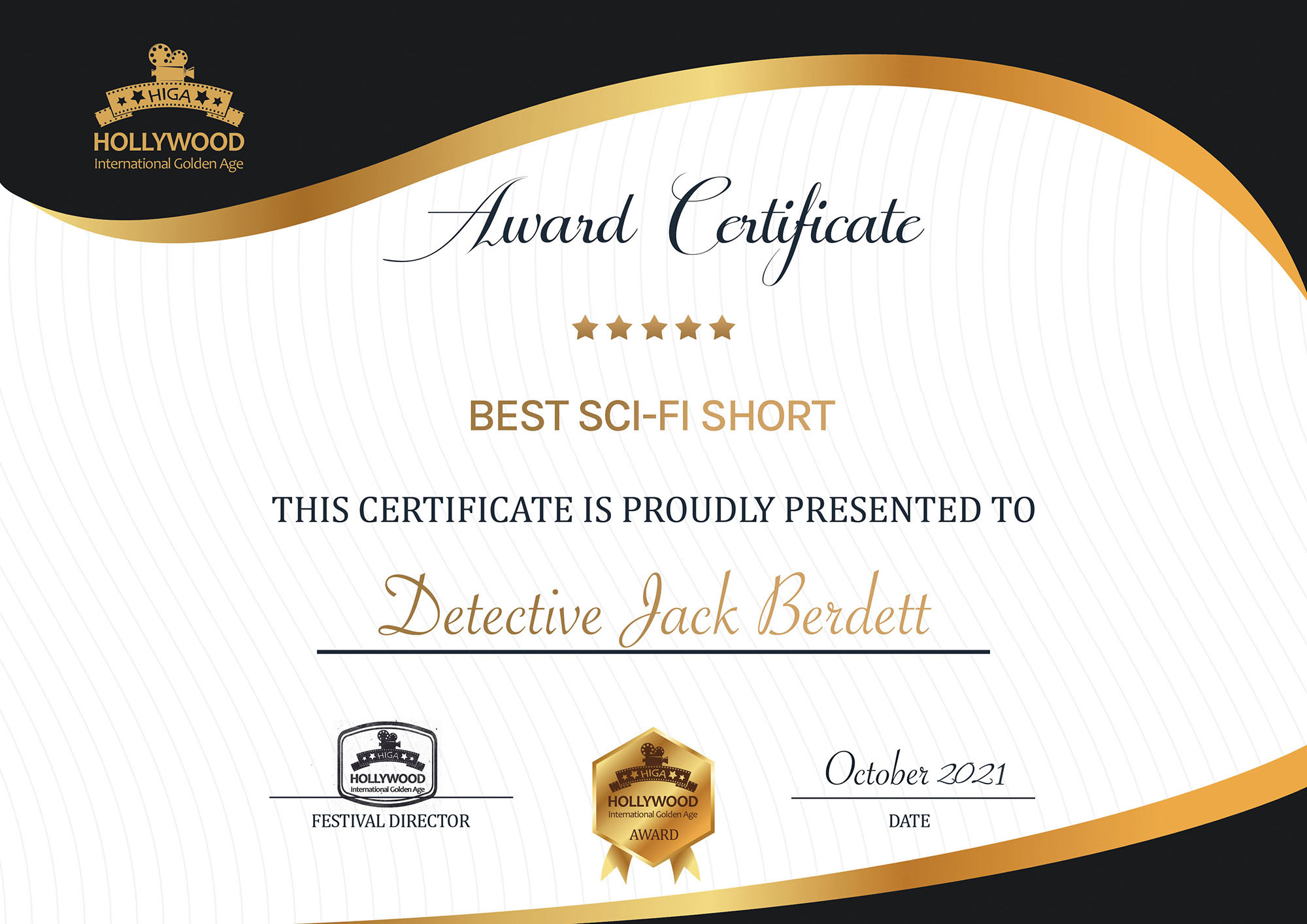 Best Sci-Fi Short – Hollywood International Golden Age Film Festival NYC 2021