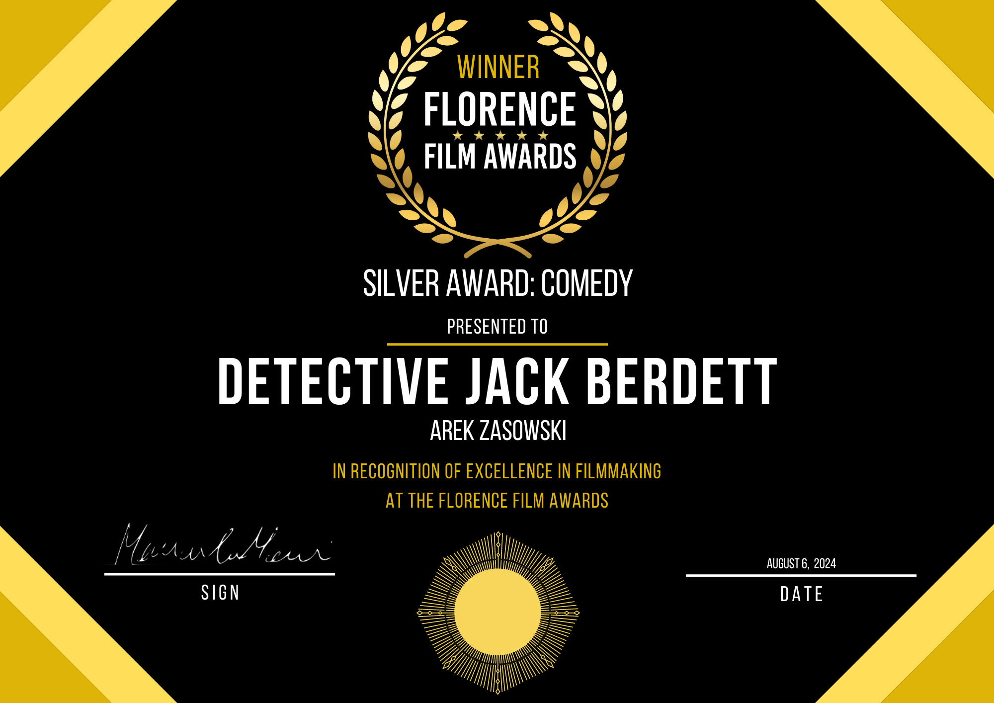 Silver Award for Comedy – Florence Film Awards Italy 2024