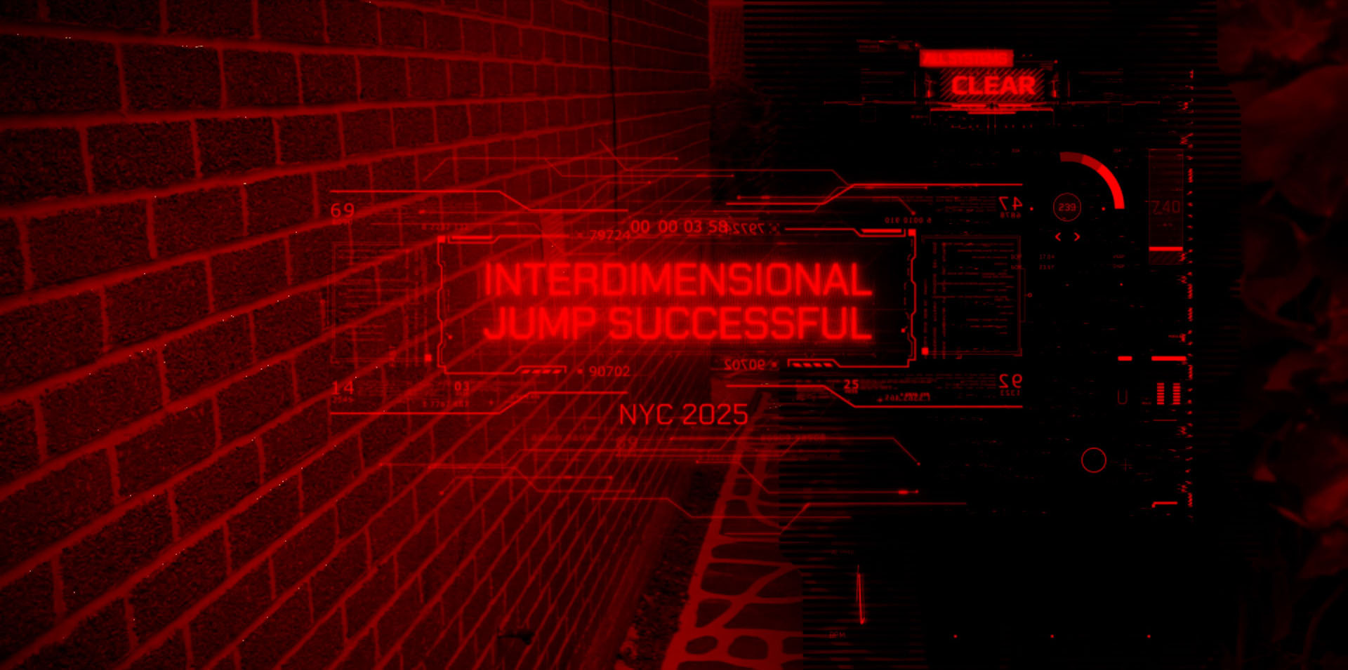 Interdimensional jump successful, futuristic arrival sequence in New York 2025