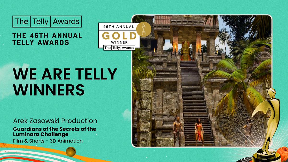 Gold Telly Award Film and Shorts 3D Animation for Guardians of the Secrets of the Luminara Challenge New York 2025