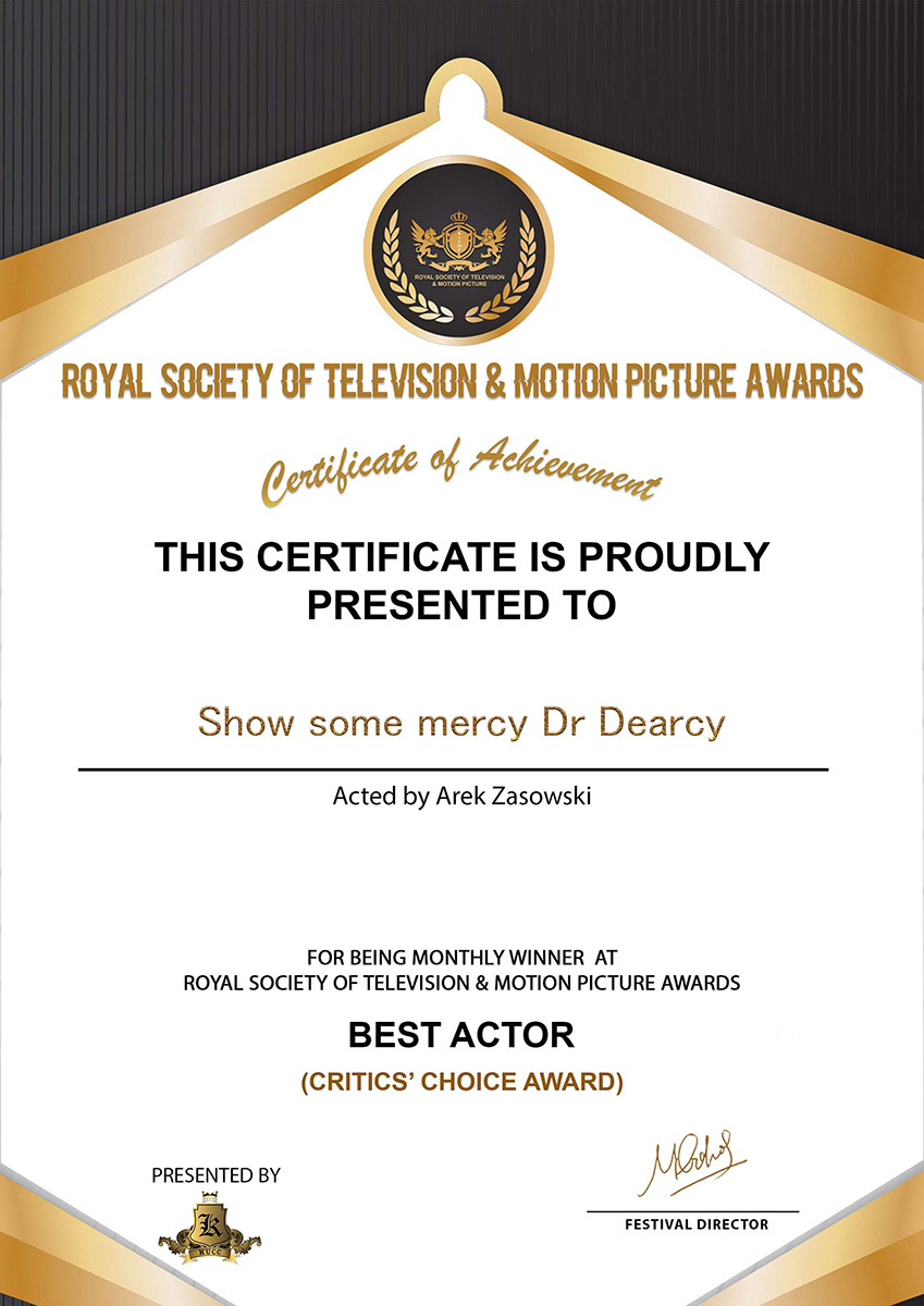 Arek Zasowski Best Actor Critics' Choice Award for Show Some Mercy Dr Dearcy at Royal Society of Television & Motion Picture Awards 2024